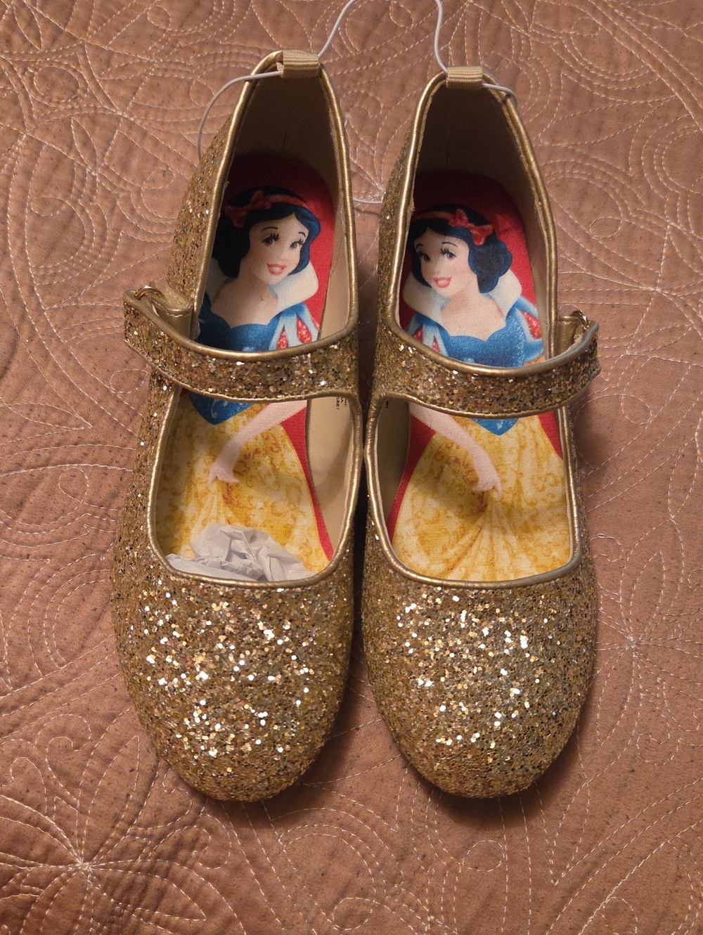 H&M Girls Gold Glitter Mary Jane Shoes with Snow White Insole